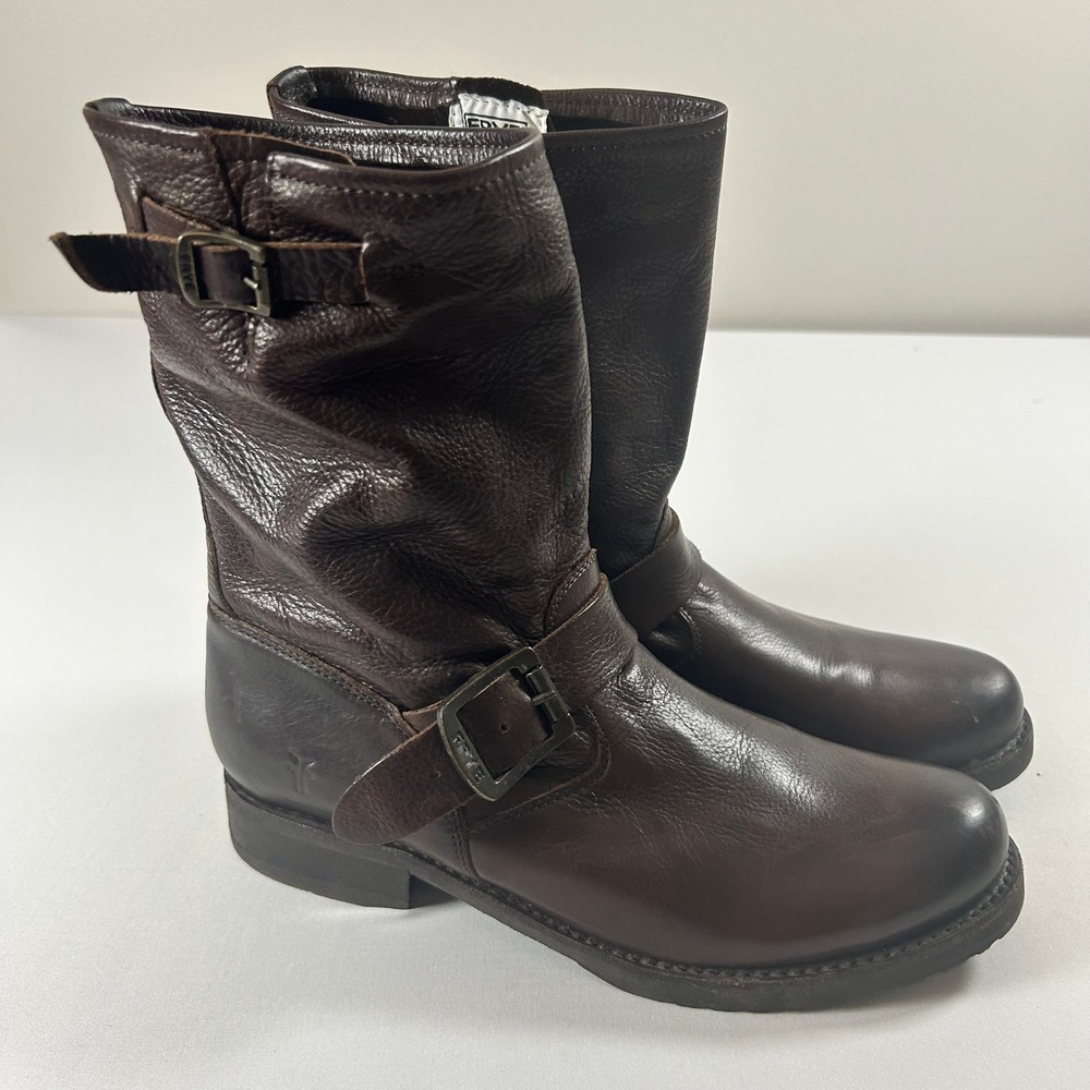 Frye Engineer 8R Boots Women 10 Brown Leather Moto Buckle Heritage 77500